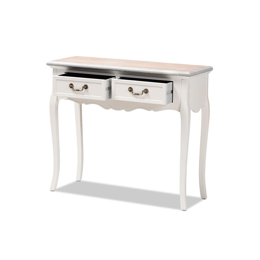 Baxton Studio Capucine Antique French Country Cottage Two Tone Natural Whitewashed Oak and White Finished Wood 2-Drawer Console Table. Picture 3