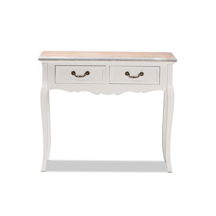 Baxton Studio Capucine Antique French Country Cottage Two Tone Natural Whitewashed Oak and White Finished Wood 2-Drawer Console Table. Picture 4