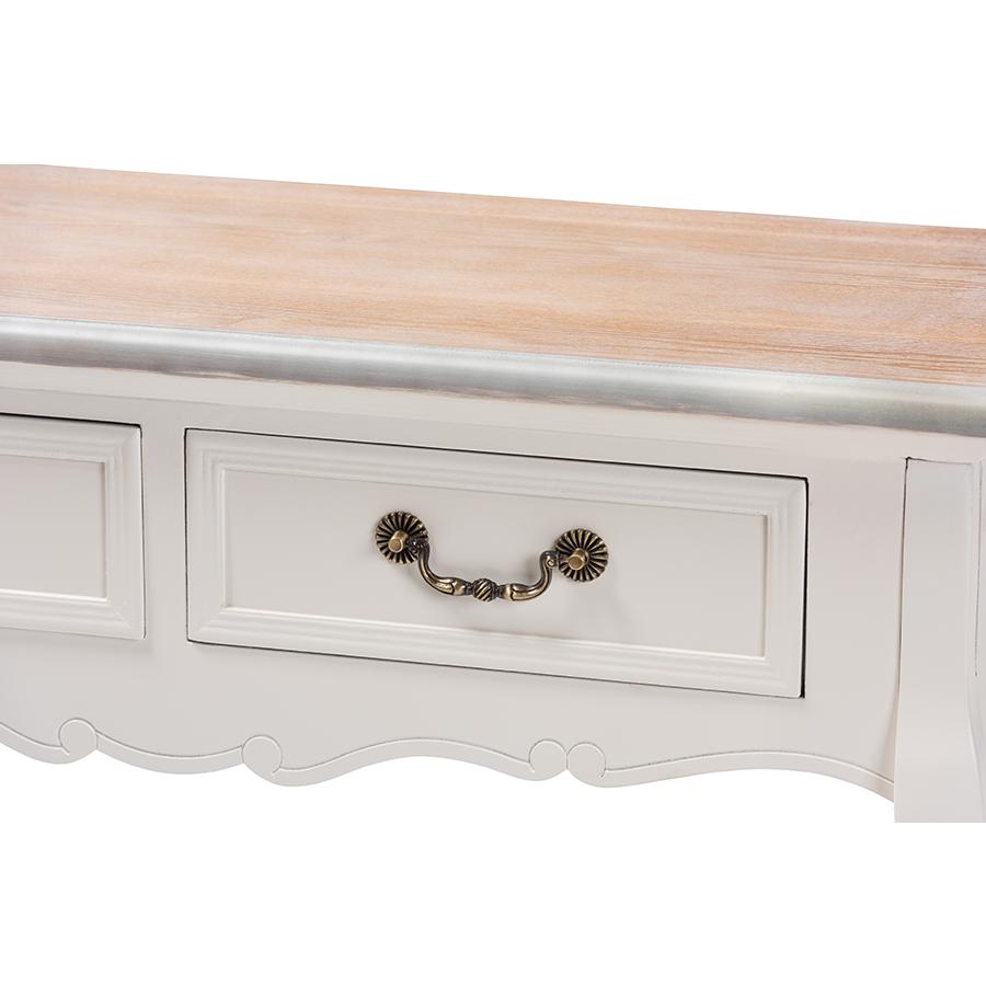 Baxton Studio Capucine Antique French Country Cottage Two Tone Natural Whitewashed Oak and White Finished Wood 2-Drawer Console Table. Picture 7
