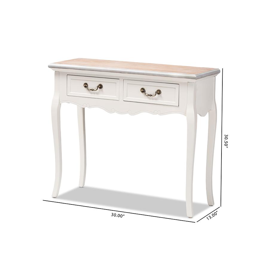 Baxton Studio Capucine Antique French Country Cottage Two Tone Natural Whitewashed Oak and White Finished Wood 2-Drawer Console Table. Picture 10