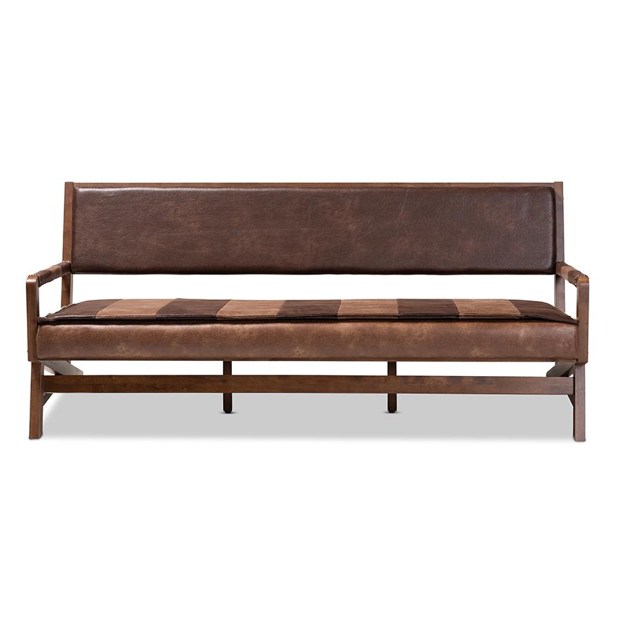 Baxton Studio Rovelyn Rustic Brown Faux Leather Upholstered Walnut Finished Wood Sofa. Picture 3