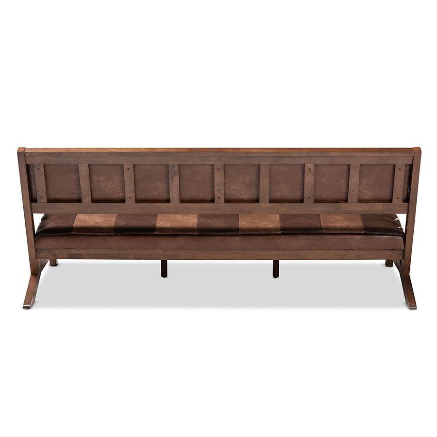 Baxton Studio Rovelyn Rustic Brown Faux Leather Upholstered Walnut Finished Wood Sofa. Picture 5
