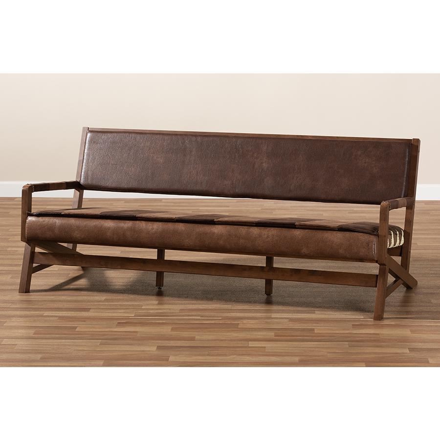 Baxton Studio Rovelyn Rustic Brown Faux Leather Upholstered Walnut Finished Wood Sofa. Picture 10