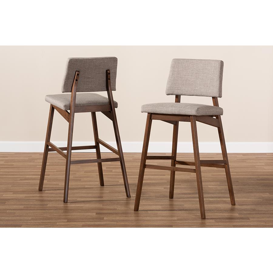 Light Gray Fabric Upholstered and Walnut-Finished Wood Bar Stool Set of 2. Picture 6