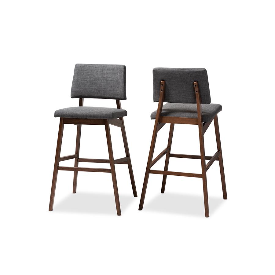 Baxton Studio Colton Mid-Century Modern Dark Gray Fabric Upholstered and Walnut-Finished Wood Bar Stool Set. Picture 2