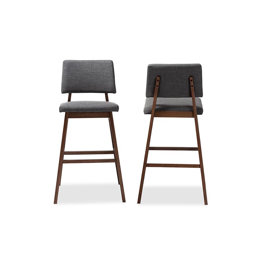Baxton Studio Colton Mid-Century Modern Dark Gray Fabric Upholstered and Walnut-Finished Wood Bar Stool Set. Picture 3