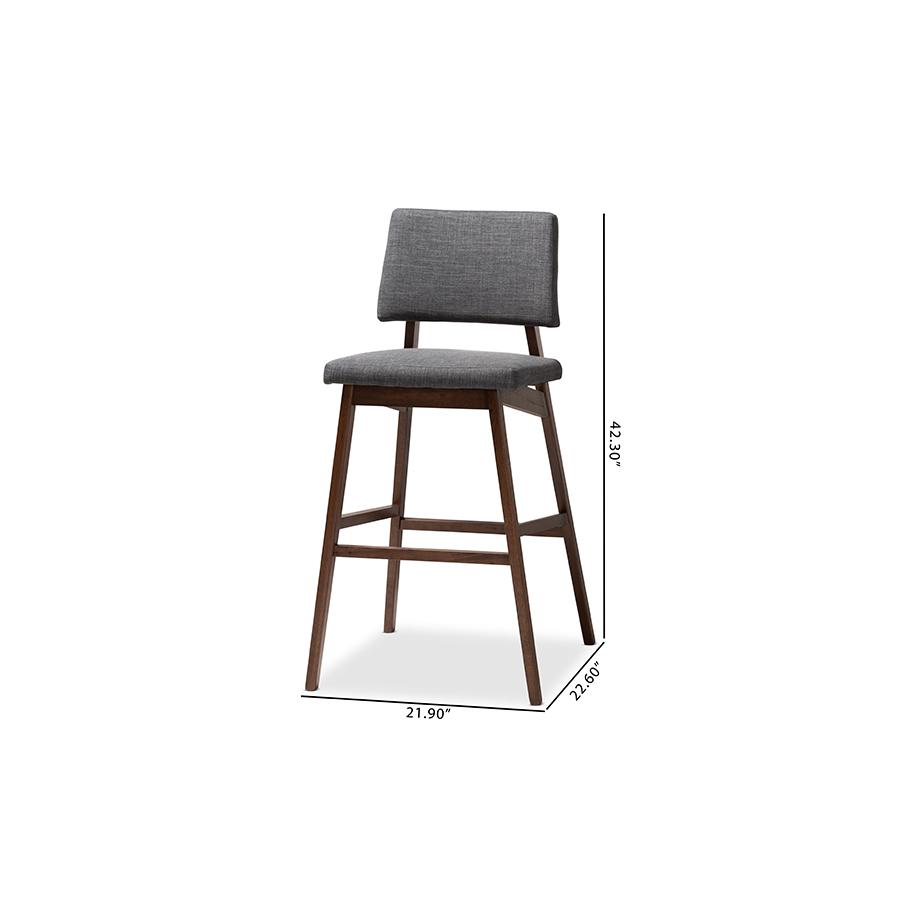 Baxton Studio Colton Mid-Century Modern Dark Gray Fabric Upholstered and Walnut-Finished Wood Bar Stool Set. Picture 8