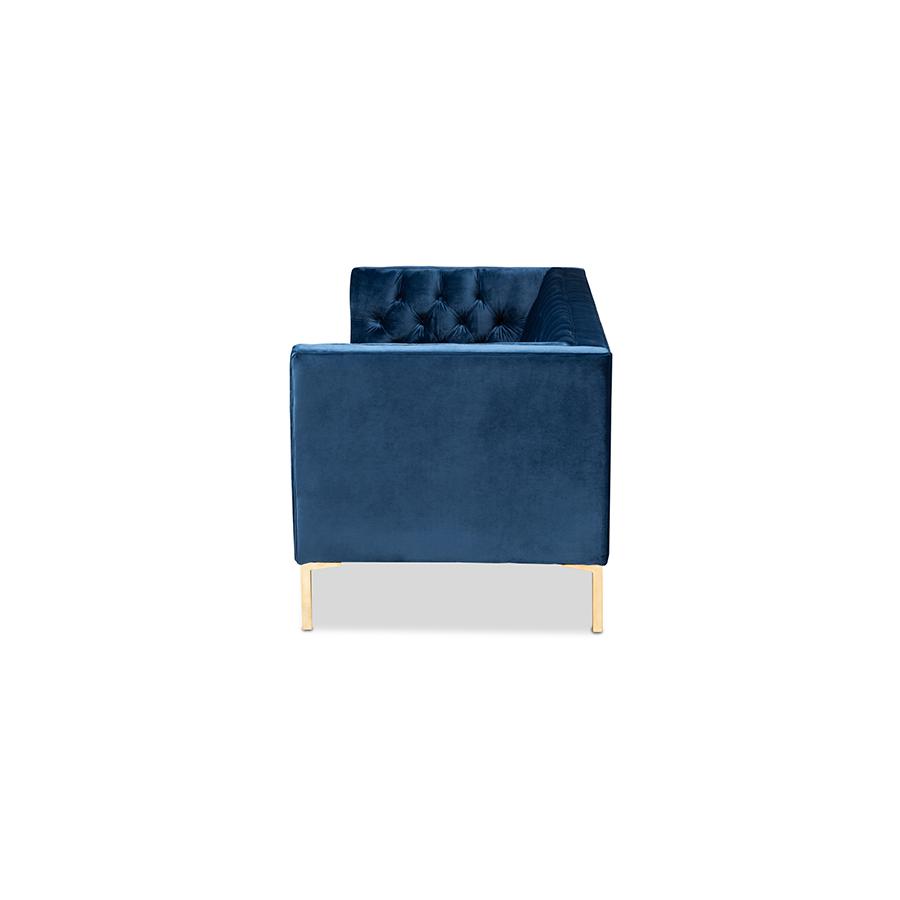 Baxton Studio Zanetta Glam and Luxe Navy Velvet Upholstered Gold Finished Sofa. Picture 4