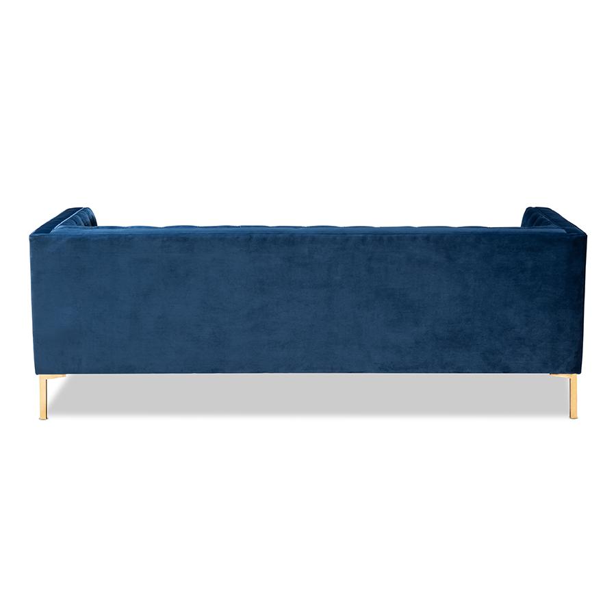 Baxton Studio Zanetta Glam and Luxe Navy Velvet Upholstered Gold Finished Sofa. Picture 5