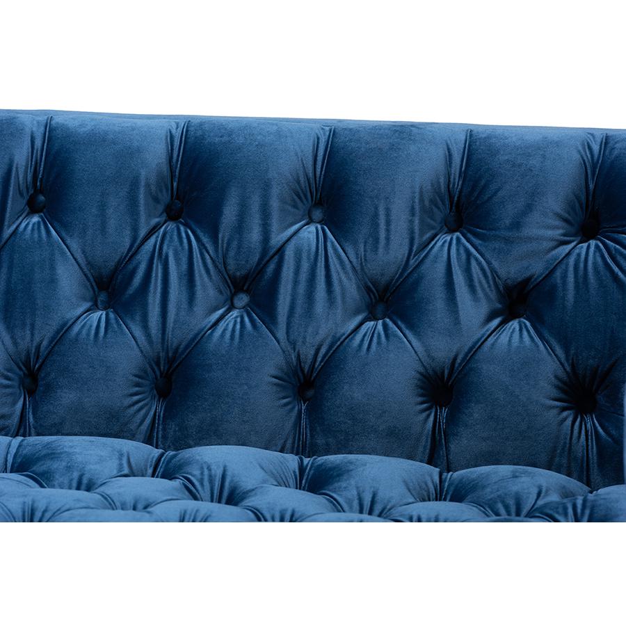 Baxton Studio Zanetta Glam and Luxe Navy Velvet Upholstered Gold Finished Sofa. Picture 6