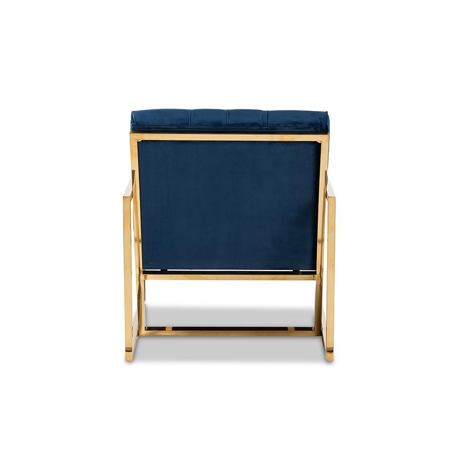 Baxton Studio Milano Modern and Contemporary Navy Velvet Fabric Upholstered Gold Finished Lounge Chair. Picture 5
