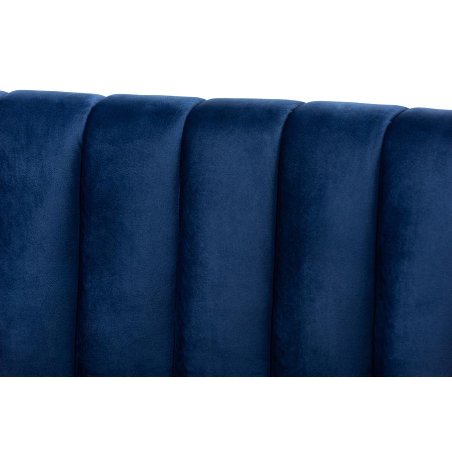 Baxton Studio Milena Glam Royal Blue Velvet Fabric Upholstered Gold-Finished Sofa. Picture 6