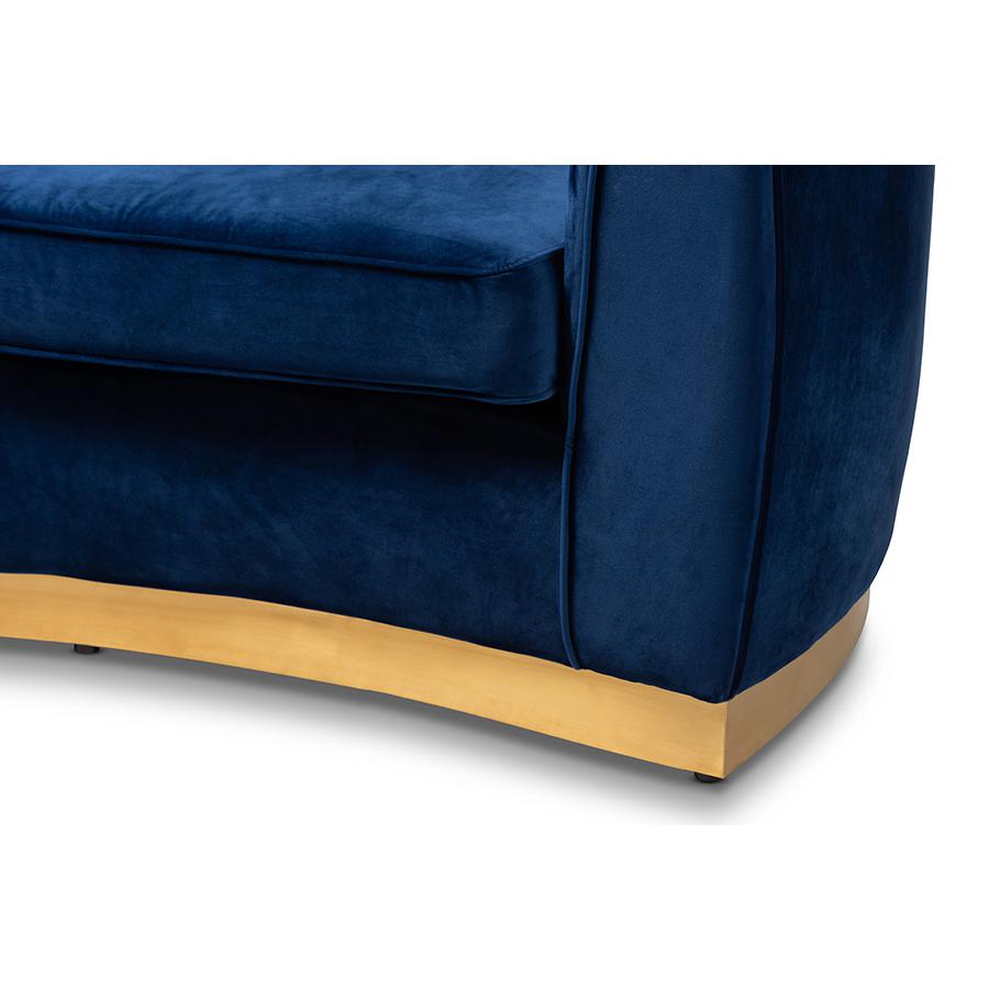 Baxton Studio Milena Glam Royal Blue Velvet Fabric Upholstered Gold-Finished Sofa. Picture 7