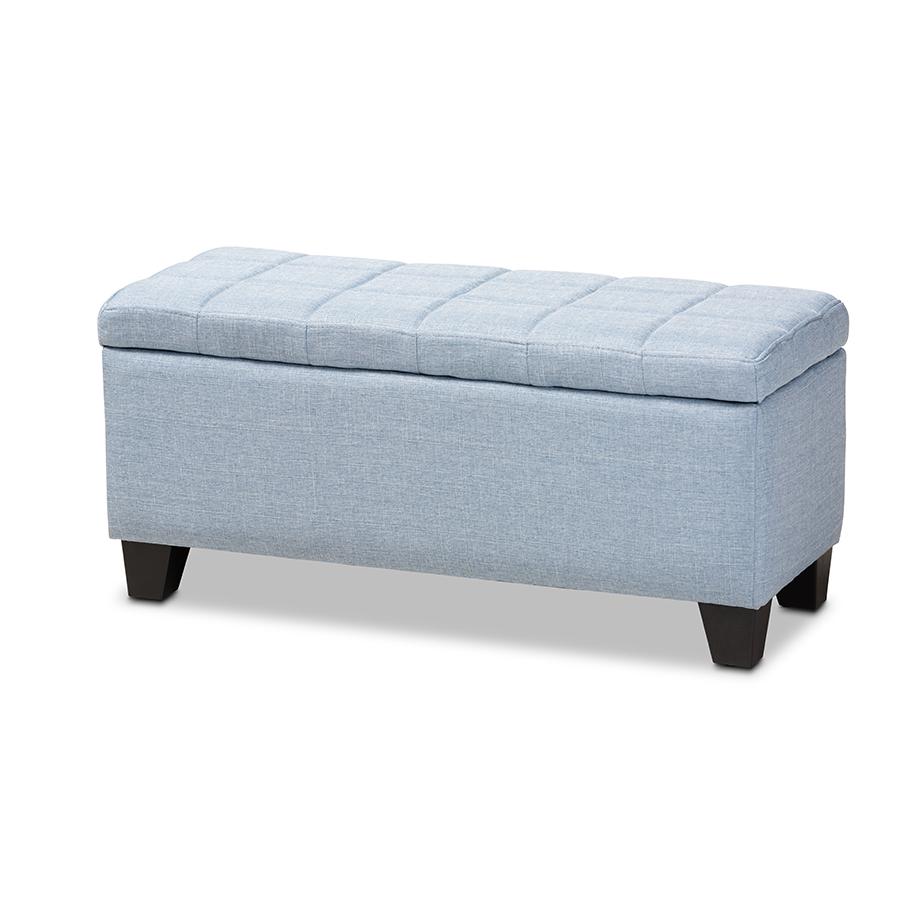 Fera Modern and Contemporary Light Blue Fabric Upholstered Storage Ottoman. Picture 1