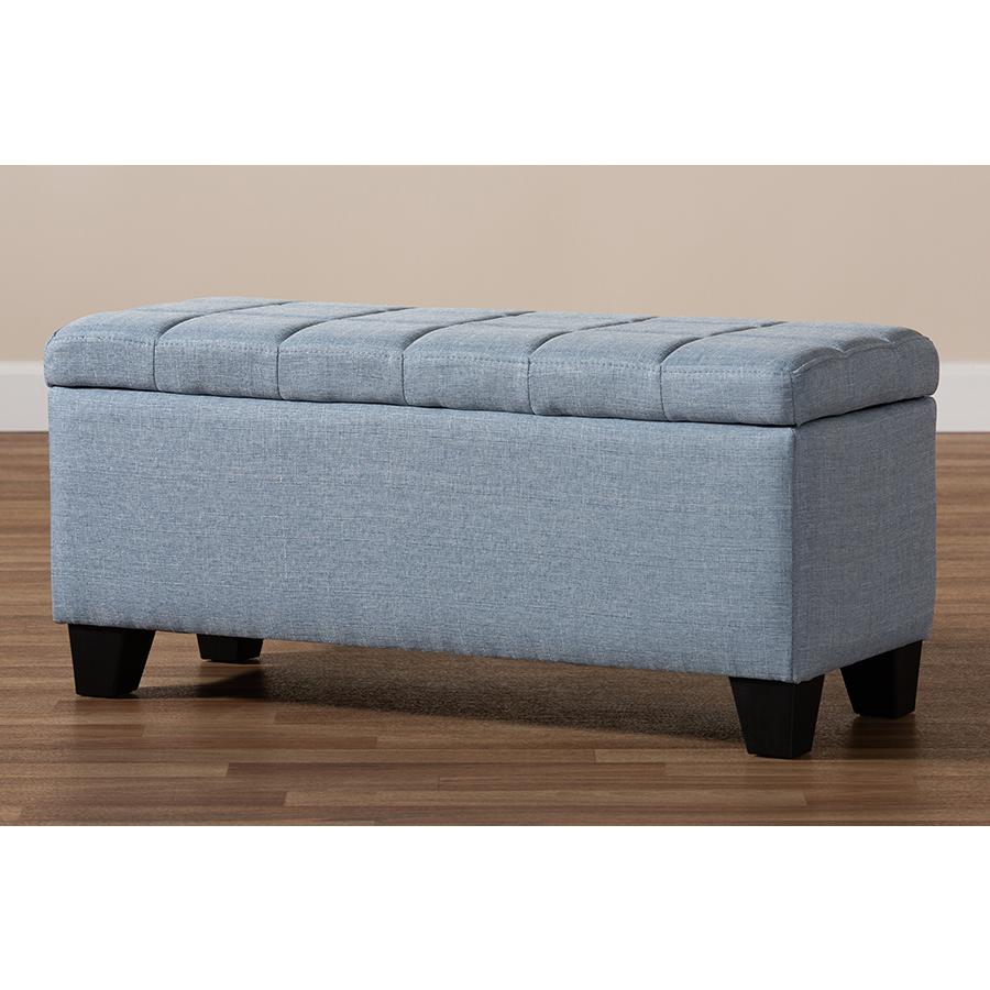 Fera Modern and Contemporary Light Blue Fabric Upholstered Storage Ottoman. Picture 10