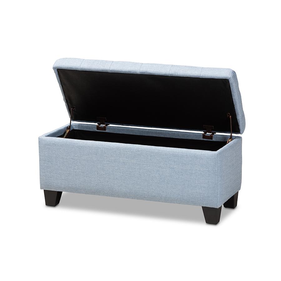 Fera Modern and Contemporary Light Blue Fabric Upholstered Storage Ottoman. Picture 2