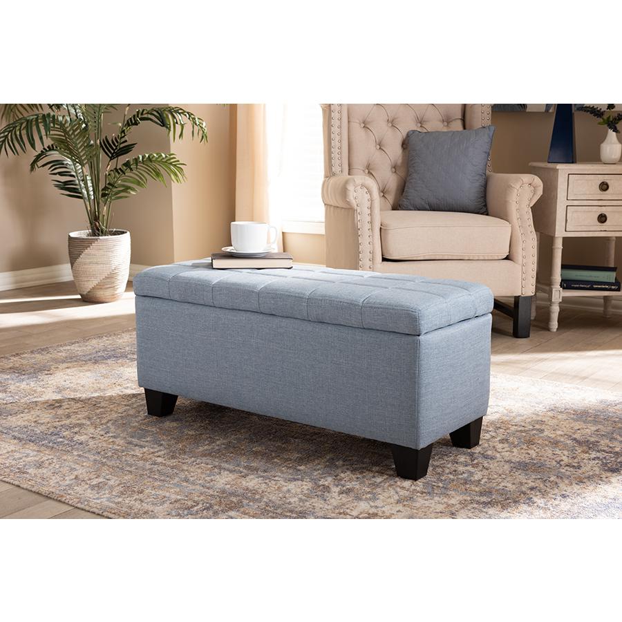 Fera Modern and Contemporary Light Blue Fabric Upholstered Storage Ottoman. Picture 8