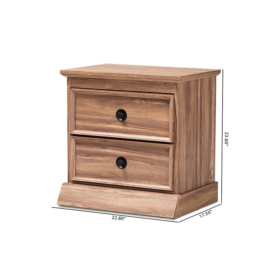 Ryker Modern and Contemporary Oak Finished 2-Drawer Wood Nightstand. Picture 8