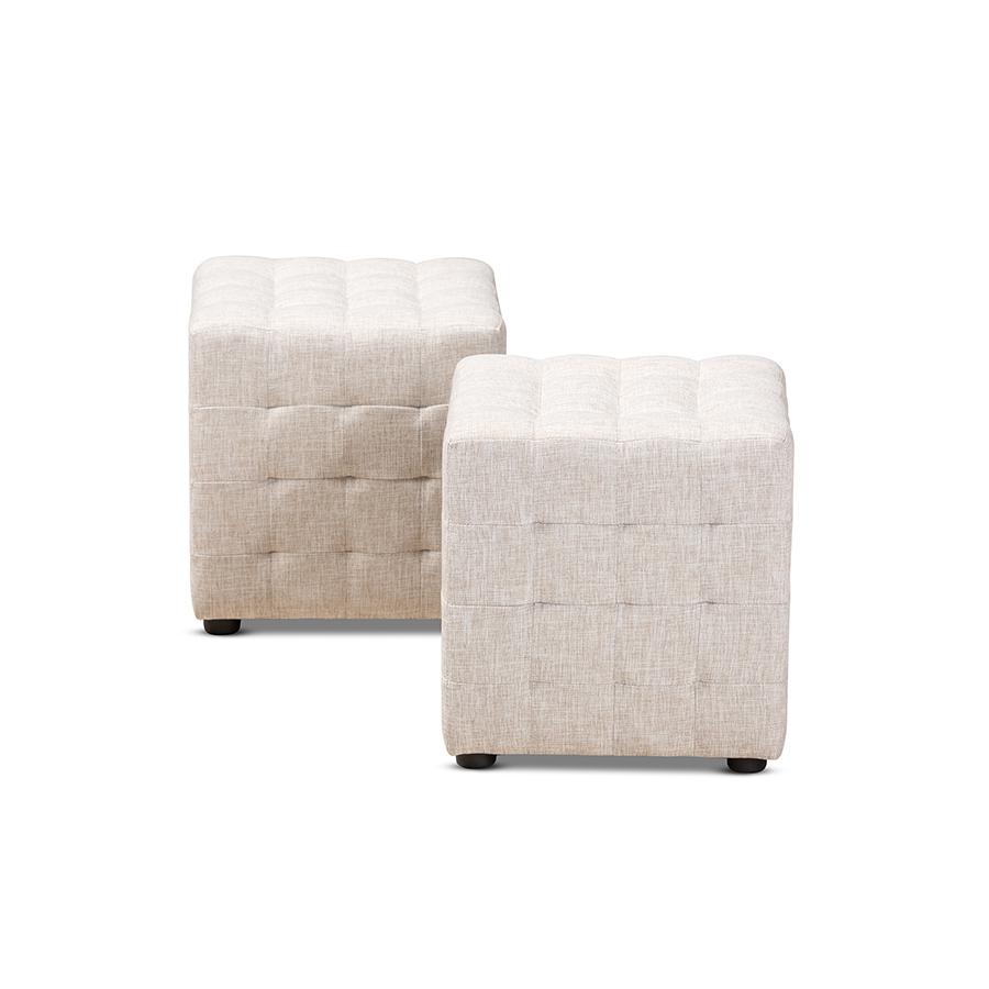 Baxton Studio Elladio Modern and Contemporary Beige Fabric Upholstered Tufted Cube Ottoman. Picture 2