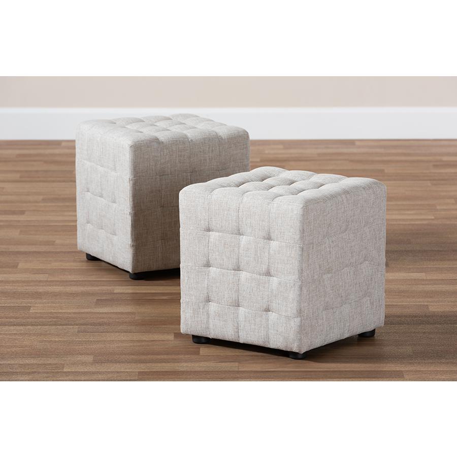 Beige Fabric Upholstered Tufted Cube Ottoman Set of 2. Picture 5