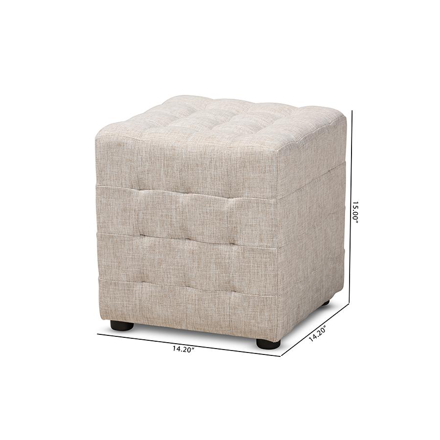 Baxton Studio Elladio Modern and Contemporary Beige Fabric Upholstered Tufted Cube Ottoman. Picture 6