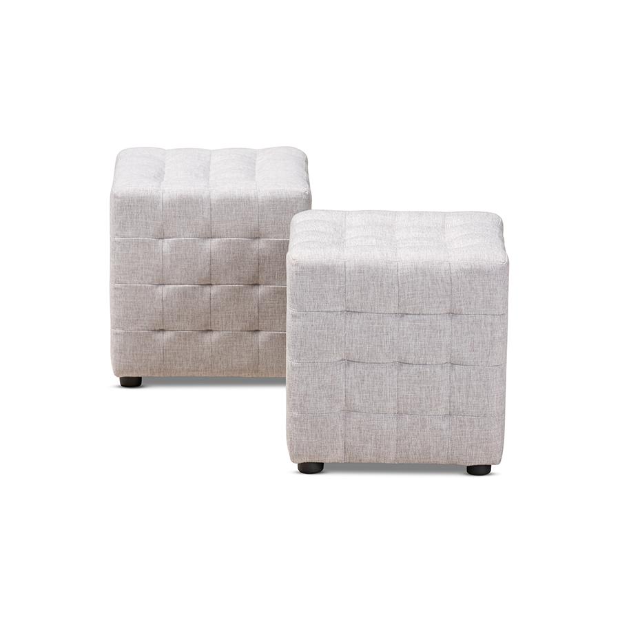 Greyish Beige Fabric Upholstered Tufted Cube Ottoman Set of 2. Picture 2