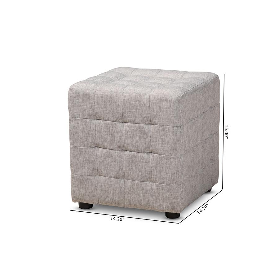 Baxton Studio Elladio Modern and Contemporary Greyish Beige Fabric Upholstered Tufted Cube Ottoman. Picture 6