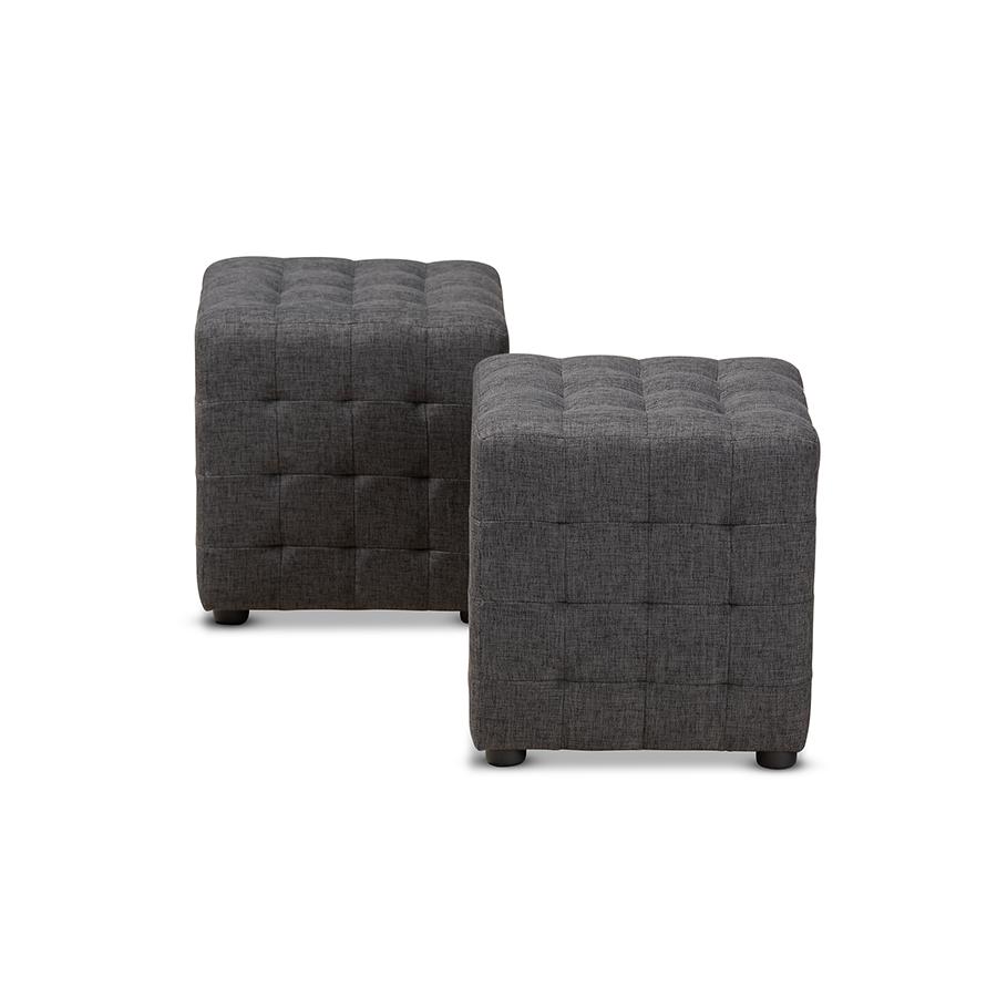 Dark Grey Fabric Upholstered Tufted Cube Ottoman Set of 2. Picture 2