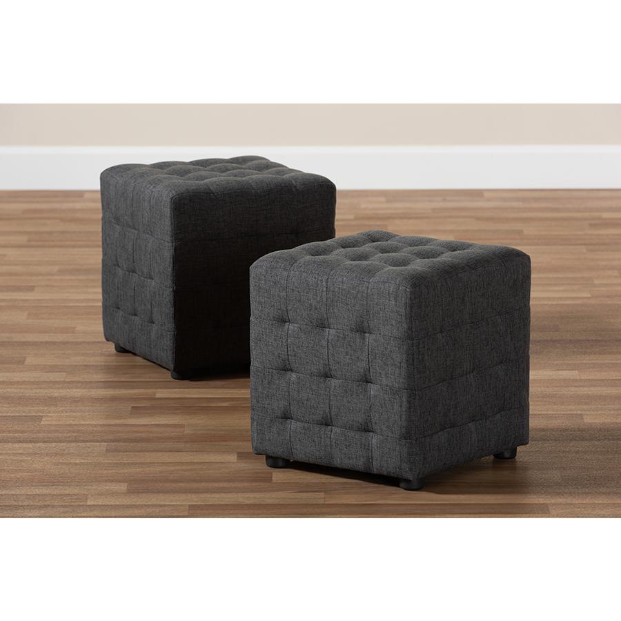 Baxton Studio Elladio Modern and Contemporary Dark Grey Fabric Upholstered Tufted Cube Ottoman. Picture 5