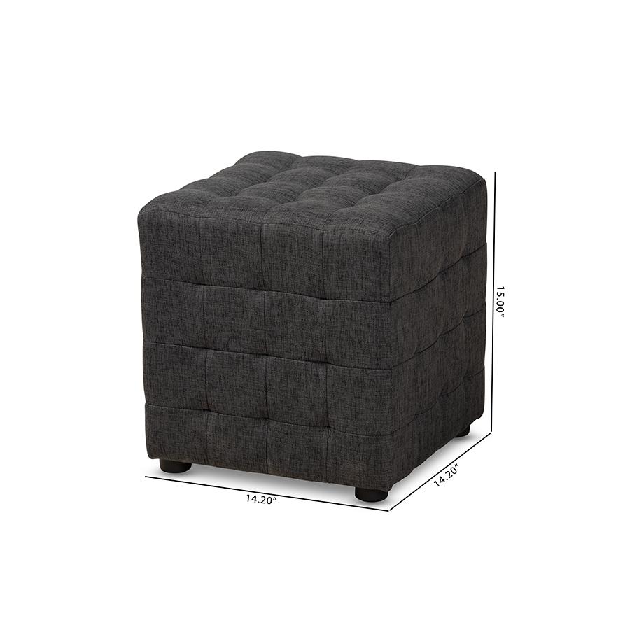 Dark Grey Fabric Upholstered Tufted Cube Ottoman Set of 2. Picture 6