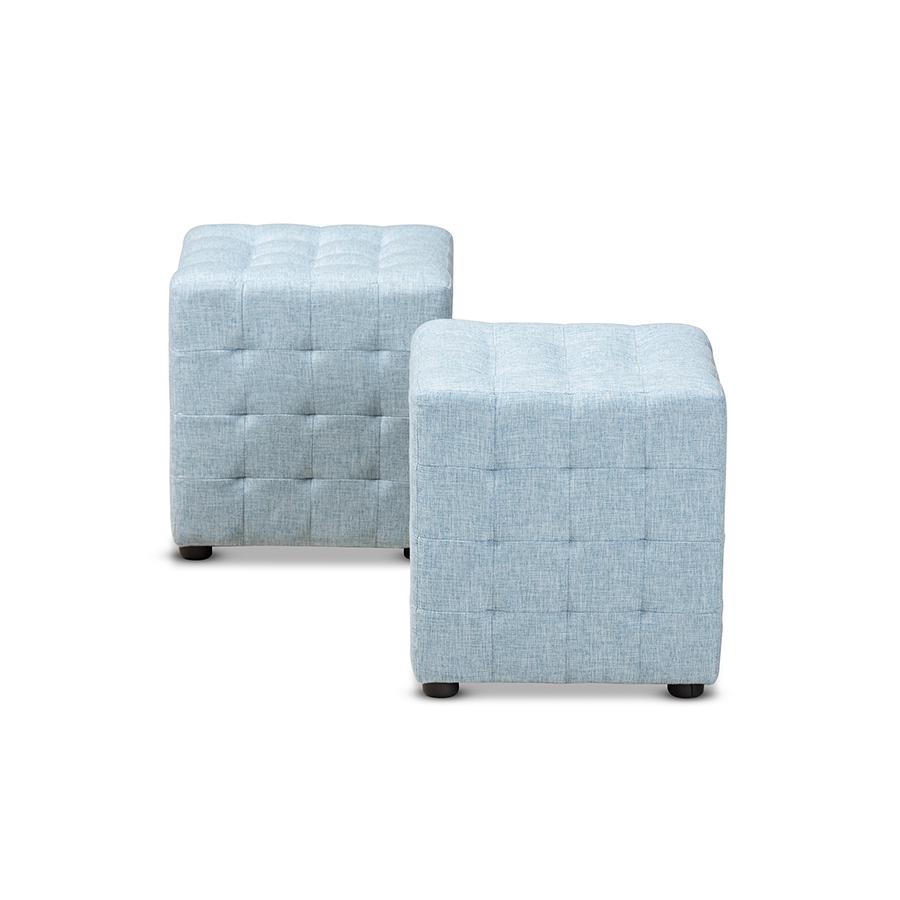 Light Blue Fabric Upholstered Tufted Cube Ottoman Set of 2. Picture 2