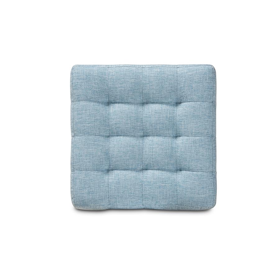 Baxton Studio Elladio Modern and Contemporary Light Blue Fabric Upholstered Tufted Cube Ottoman. Picture 3