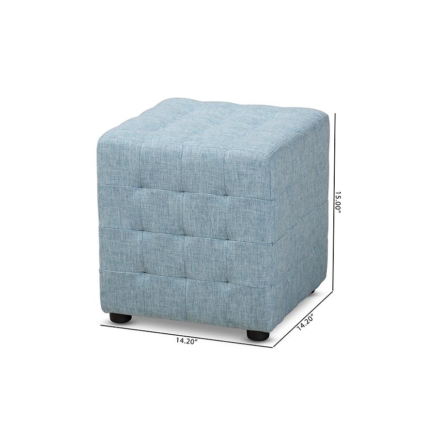 Baxton Studio Elladio Modern and Contemporary Light Blue Fabric Upholstered Tufted Cube Ottoman. Picture 6
