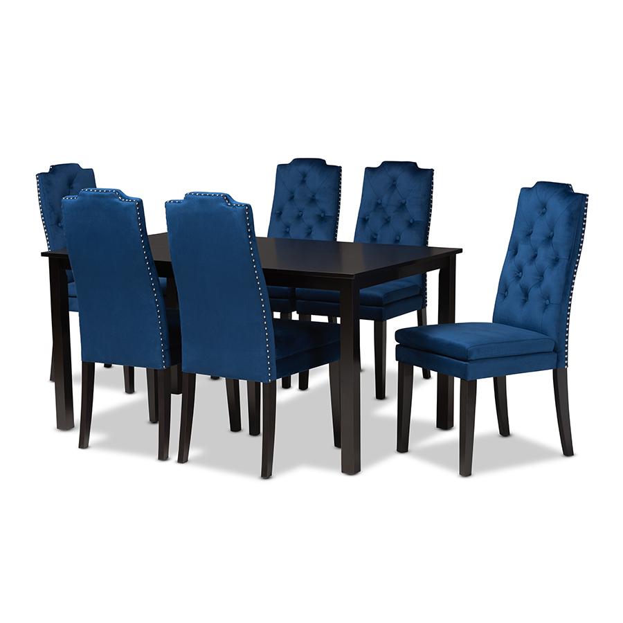 Dark Brown Finished Wood 7-Piece Dining Set. Picture 1