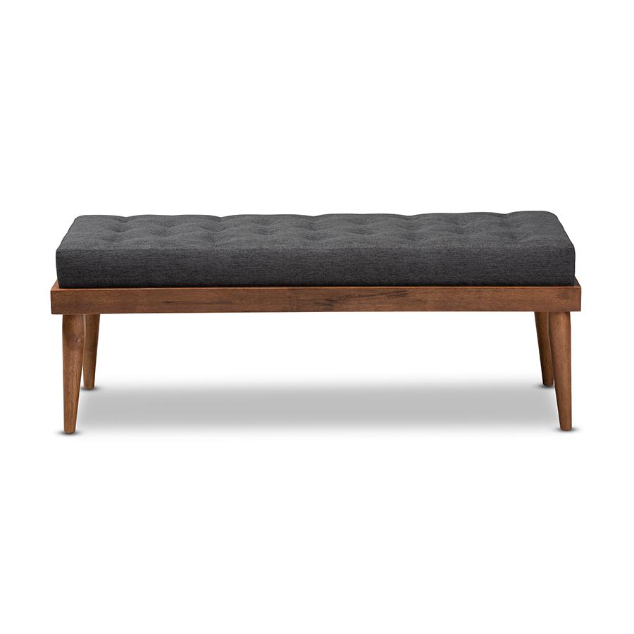Dark Grey Fabric Upholstered and Button Tufted Wood Bench. Picture 2