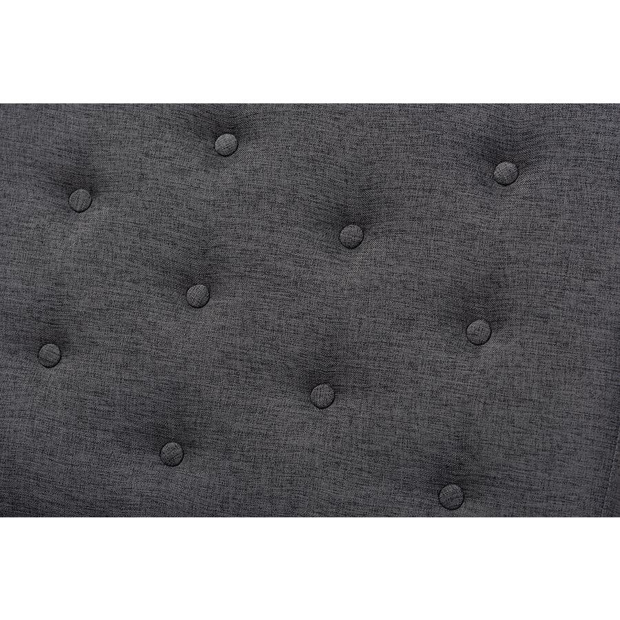 Dark Grey Fabric Upholstered and Button Tufted Wood Bench. Picture 4
