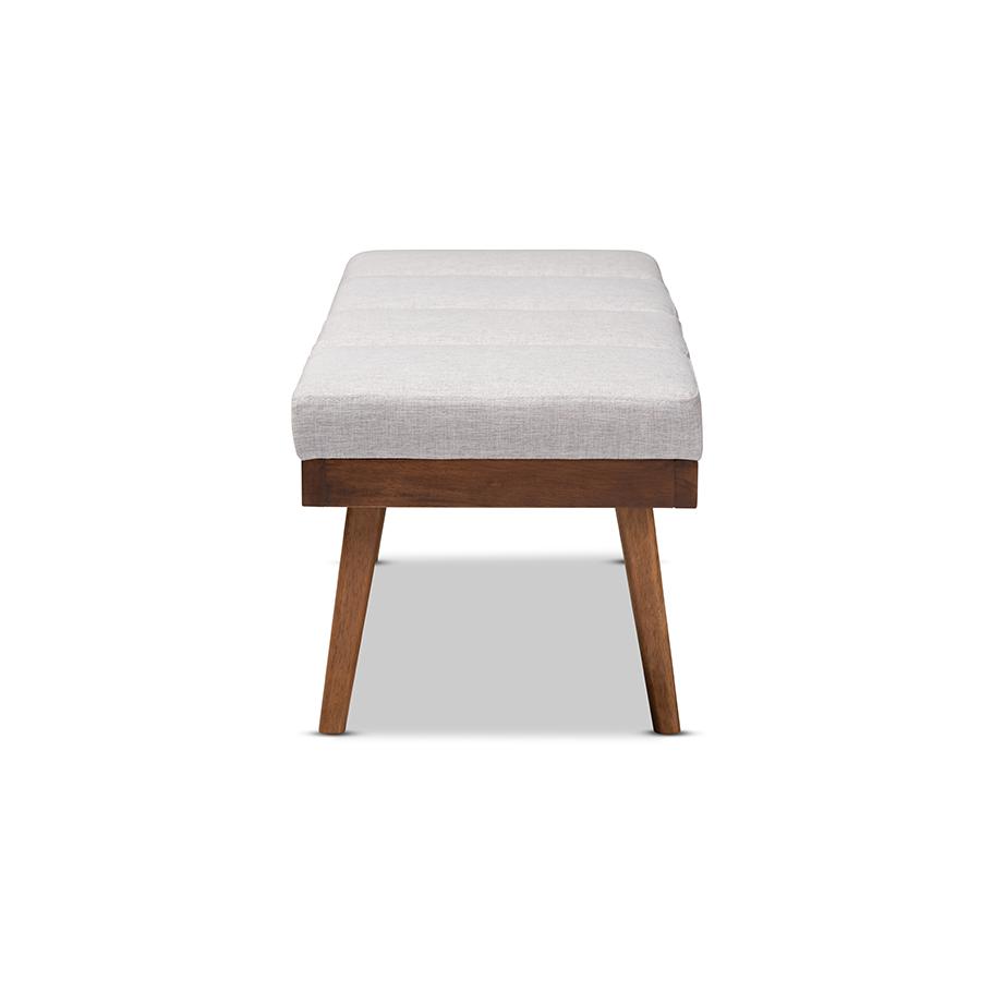 Baxton Studio Larisa Mid-Century Modern Grayish Beige Fabric Upholstered Wood Bench. Picture 3