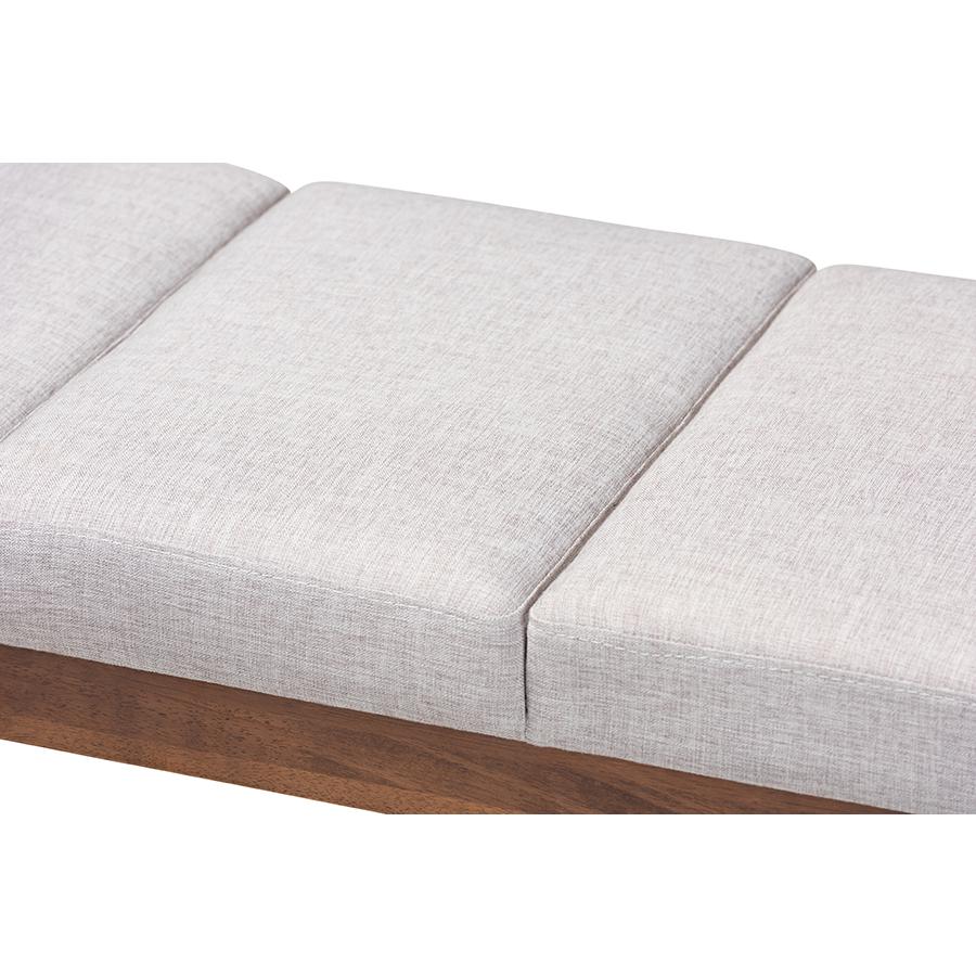 Baxton Studio Larisa Mid-Century Modern Grayish Beige Fabric Upholstered Wood Bench. Picture 4
