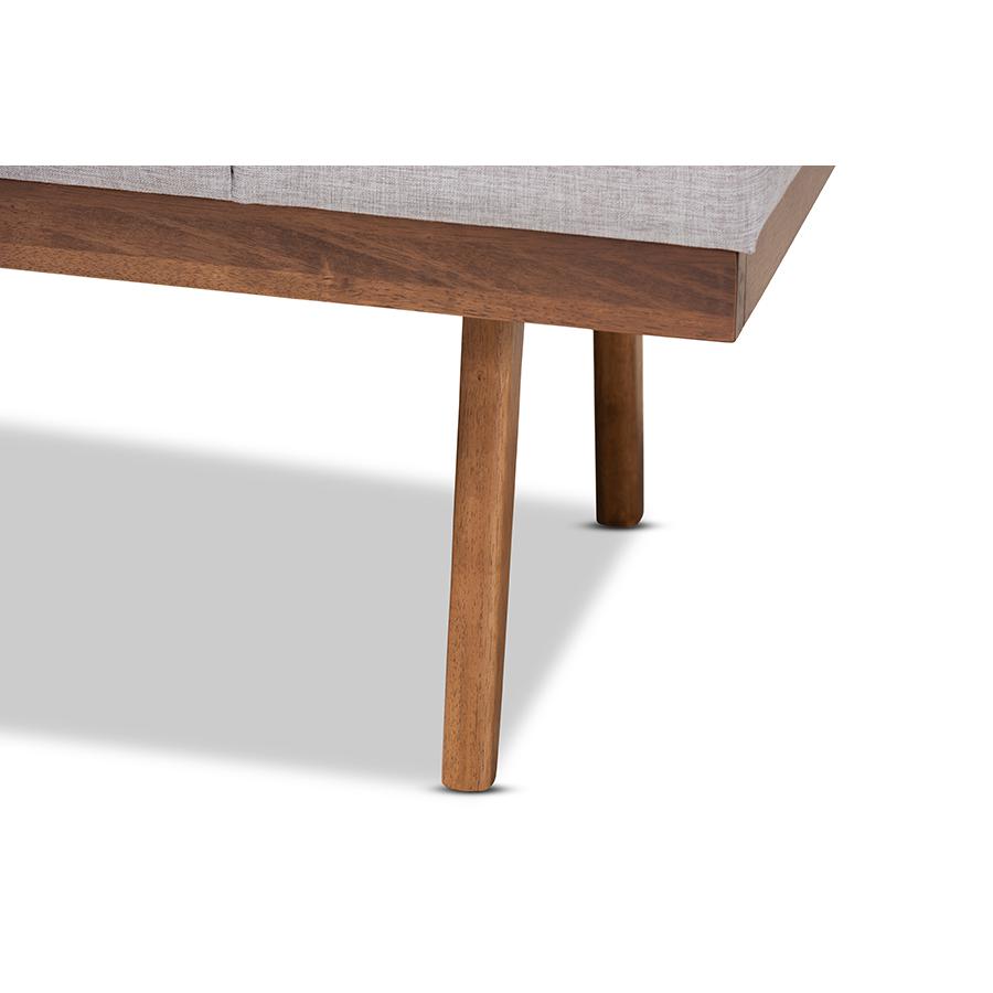 Baxton Studio Larisa Mid-Century Modern Grayish Beige Fabric Upholstered Wood Bench. Picture 5