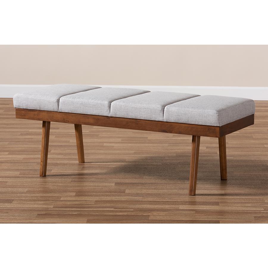 Baxton Studio Larisa Mid-Century Modern Grayish Beige Fabric Upholstered Wood Bench. Picture 7