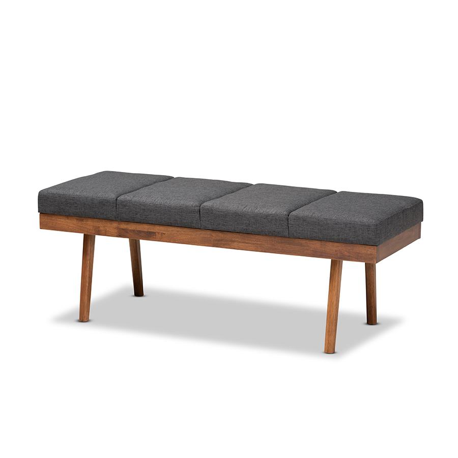 Baxton Studio Larisa Mid-Century Modern Charcoal Fabric Upholstered Wood Bench. Picture 1