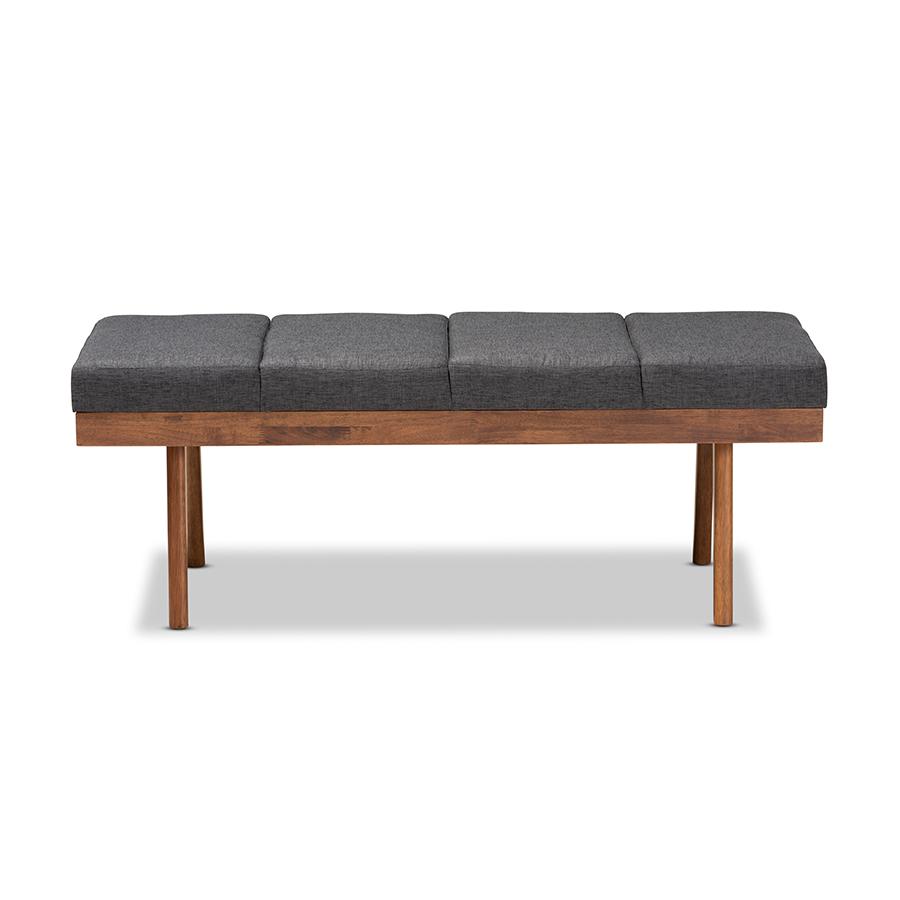 Baxton Studio Larisa Mid-Century Modern Charcoal Fabric Upholstered Wood Bench. Picture 2