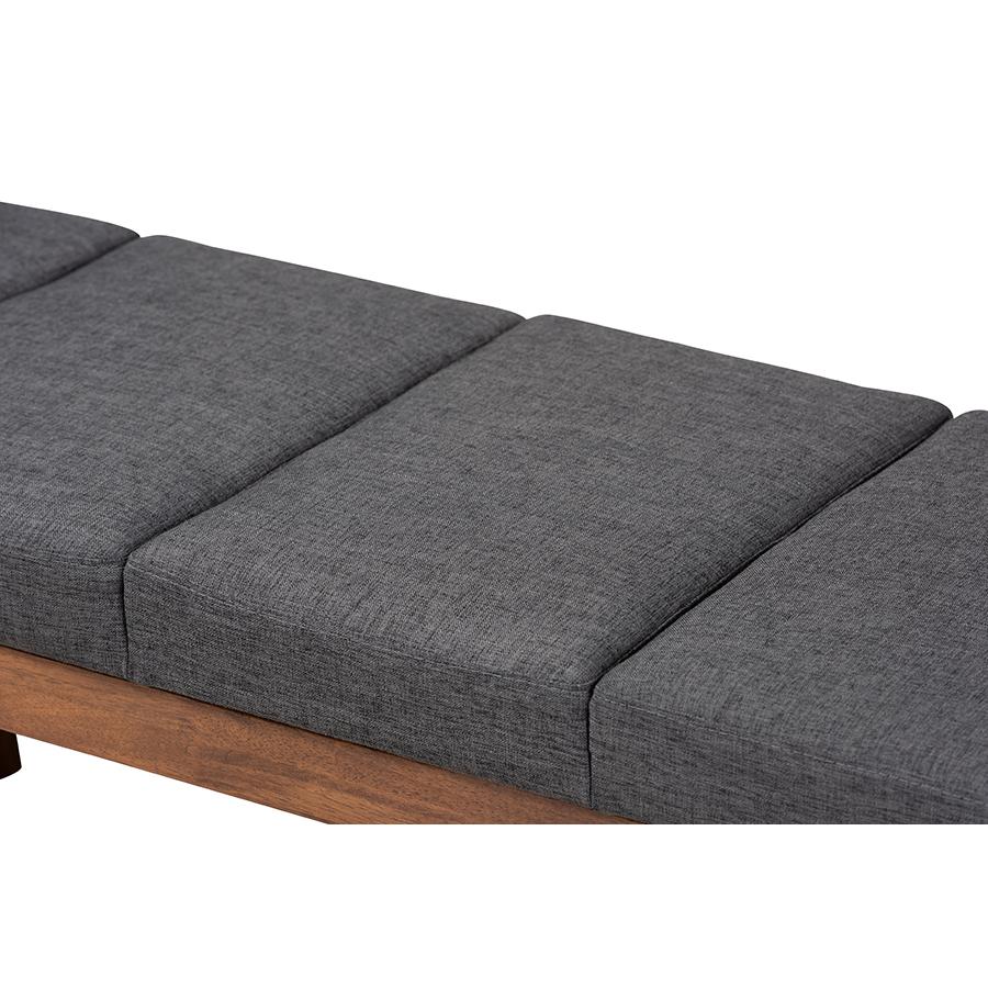 Baxton Studio Larisa Mid-Century Modern Charcoal Fabric Upholstered Wood Bench. Picture 4