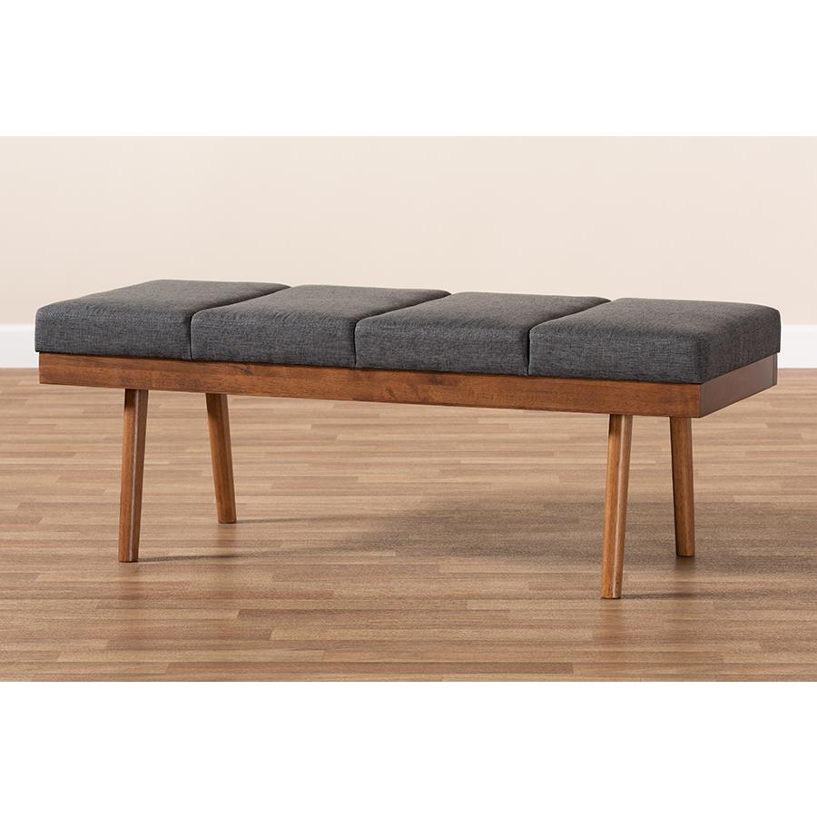 Baxton Studio Larisa Mid-Century Modern Charcoal Fabric Upholstered Wood Bench. Picture 7