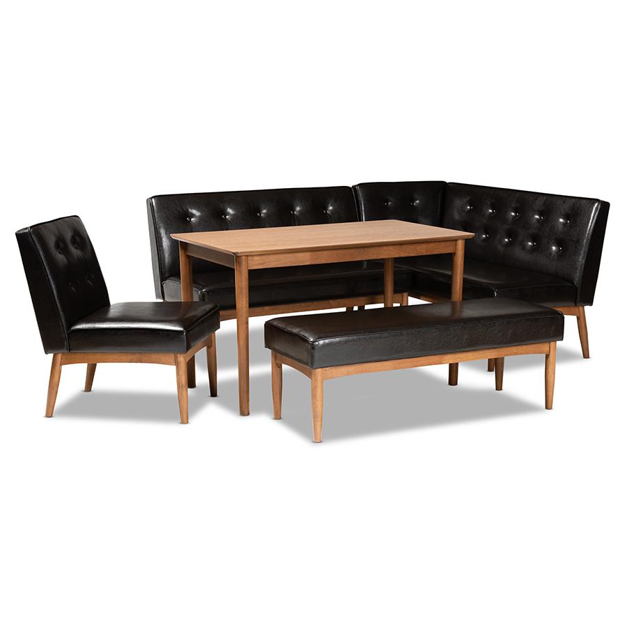 Baxton Studio Arvid MidCentury Modern Dark Brown Faux Upholstered Leather 5Piece Wood Dining Nook Set. Picture 1