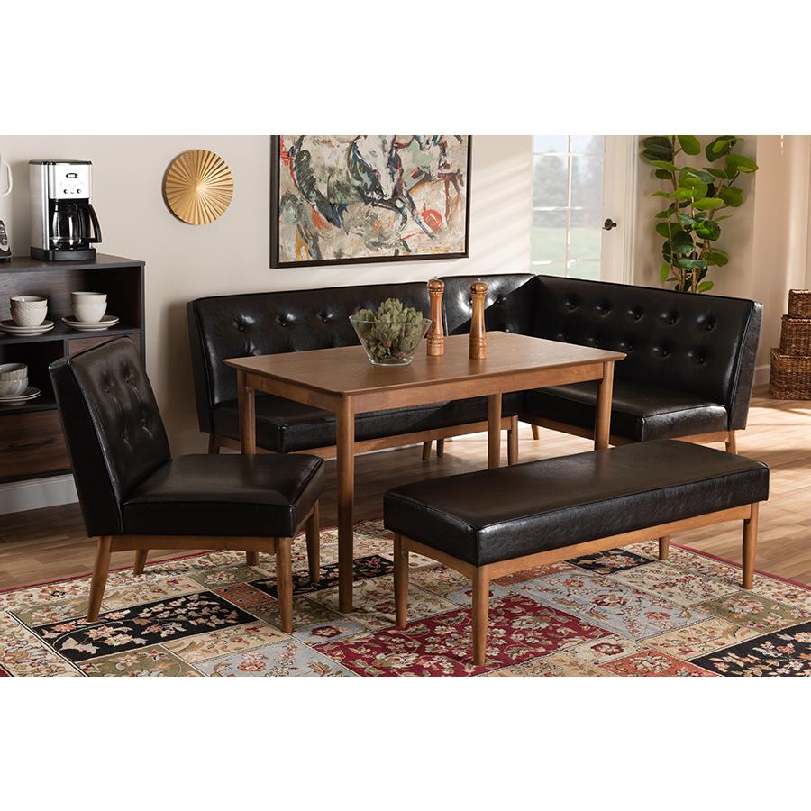 Baxton Studio Arvid MidCentury Modern Dark Brown Faux Upholstered Leather 5Piece Wood Dining Nook Set. Picture 7