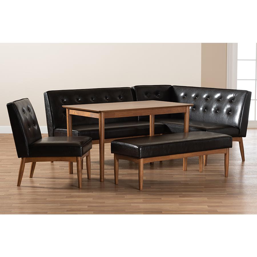 Baxton Studio Arvid MidCentury Modern Dark Brown Faux Upholstered Leather 5Piece Wood Dining Nook Set. Picture 8