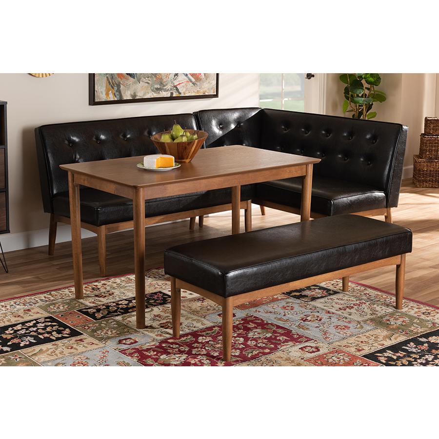 Baxton Studio Arvid MidCentury Modern Dark Brown Faux Leather Upholstered 4Piece Wood Dining Nook Set. Picture 6