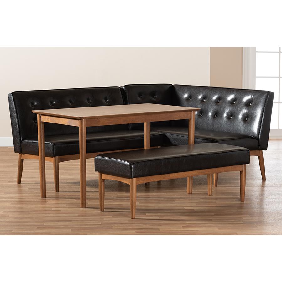 Baxton Studio Arvid MidCentury Modern Dark Brown Faux Leather Upholstered 4Piece Wood Dining Nook Set. Picture 7