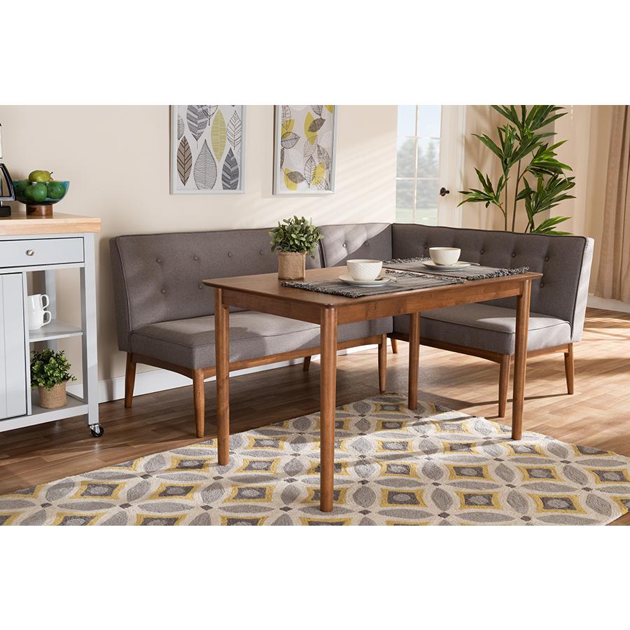 Arvid Mid-Century Modern Gray Fabric Upholstered 3-Piece Wood Dining Nook Set. Picture 4